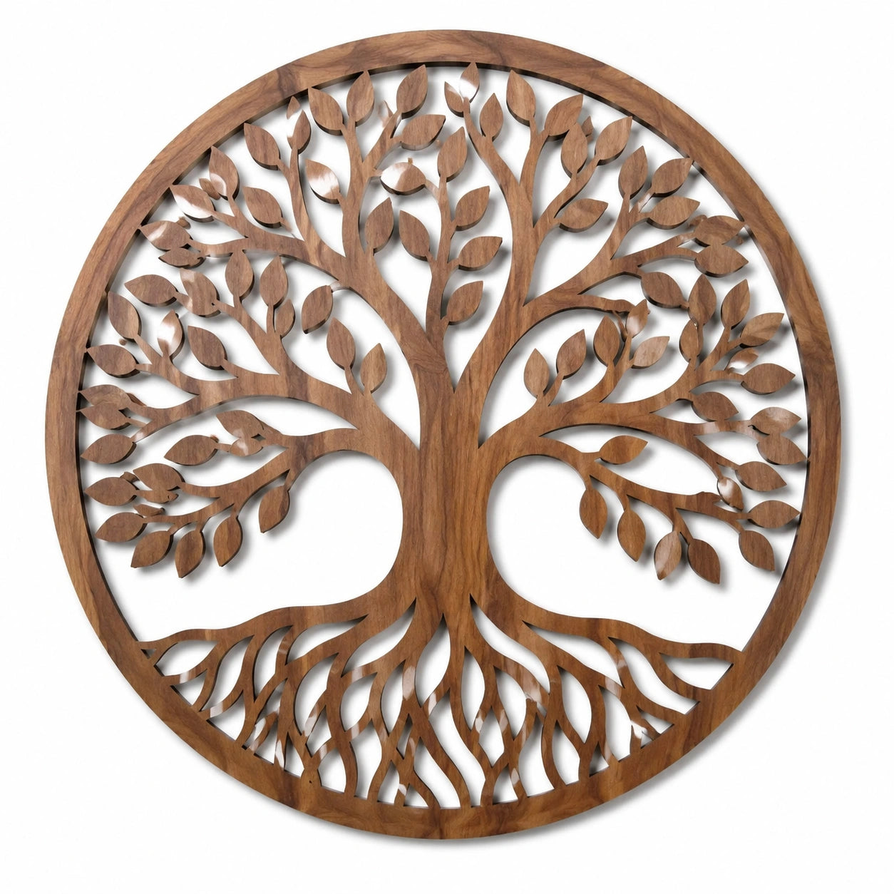 Decoración de pared circular 60 cm de madera marrón - árbol calado estilo natural