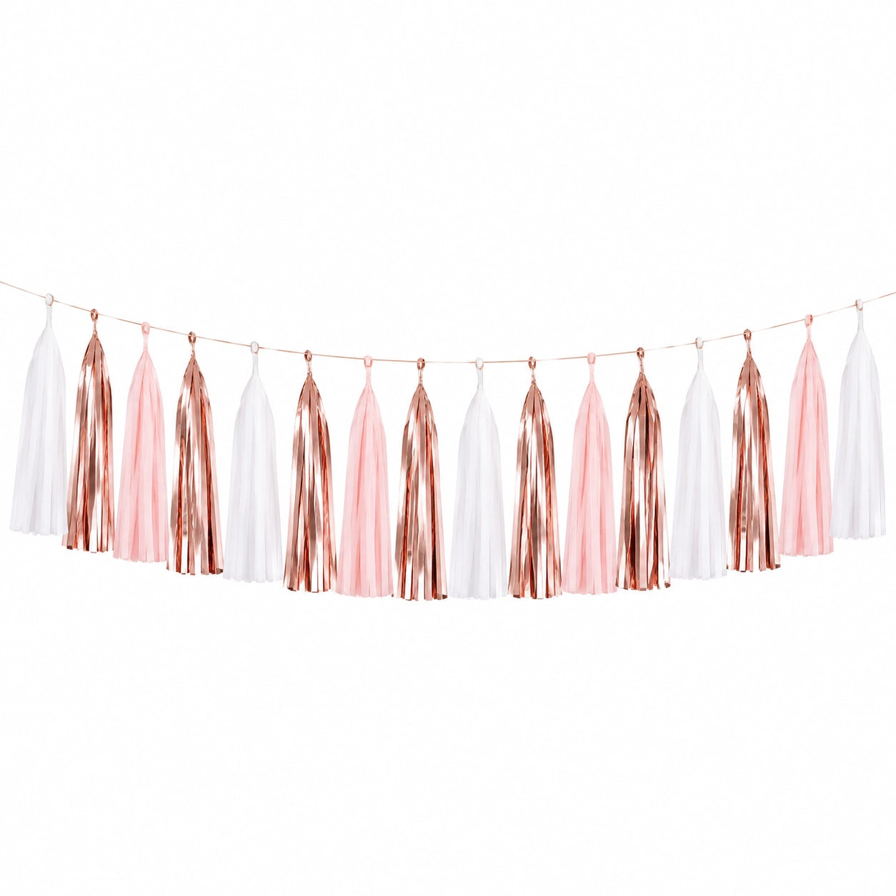 Guirnalda decorativa 300 cm de papel rosa blanco y rosa dorado con flecos para fiestas