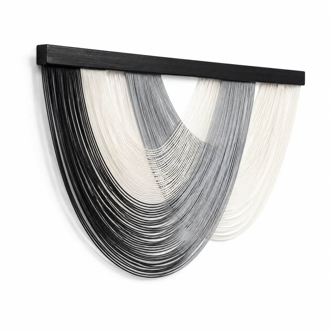Tapiz de pared 120 cm x 130 cm de hilo negro gris blanco con barra de madera estilo moderno