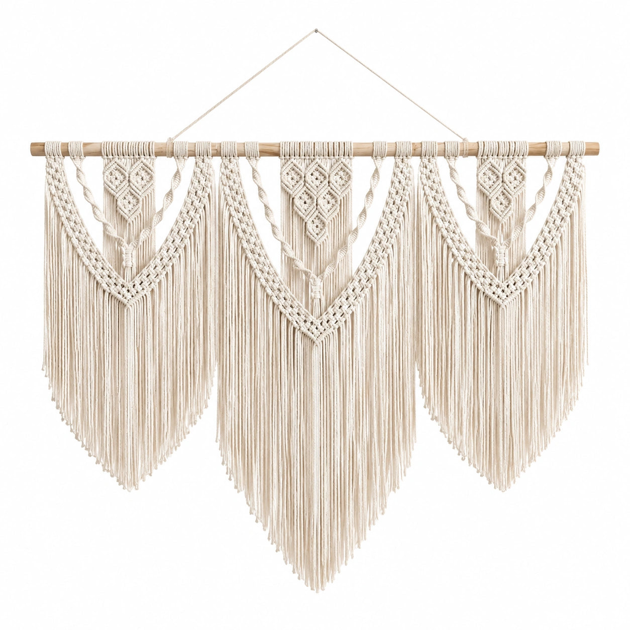 Tapiz de pared 120 x 100 cm de algodón beige con flecos estilo bohemio