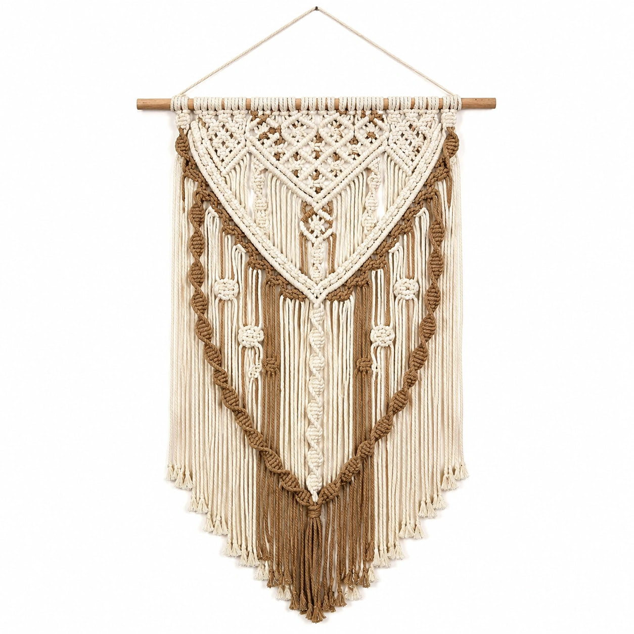 Tapiz de pared 50 x 90 cm de algodón beige y marrón con flecos estilo bohemio
