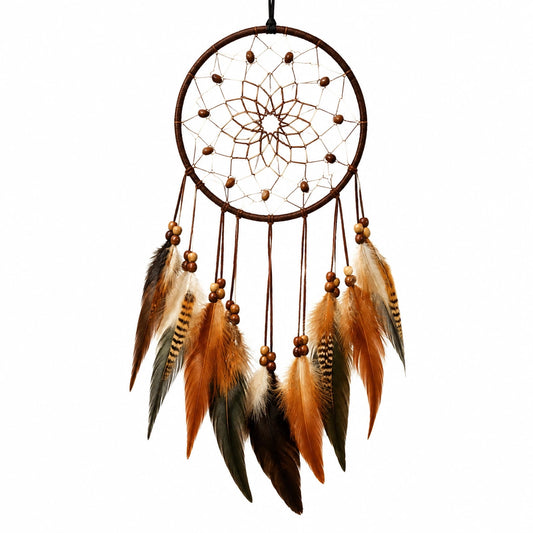 Atrapasueños 30 x 70 cm con aro marrón y plumas decorativas estilo bohemio