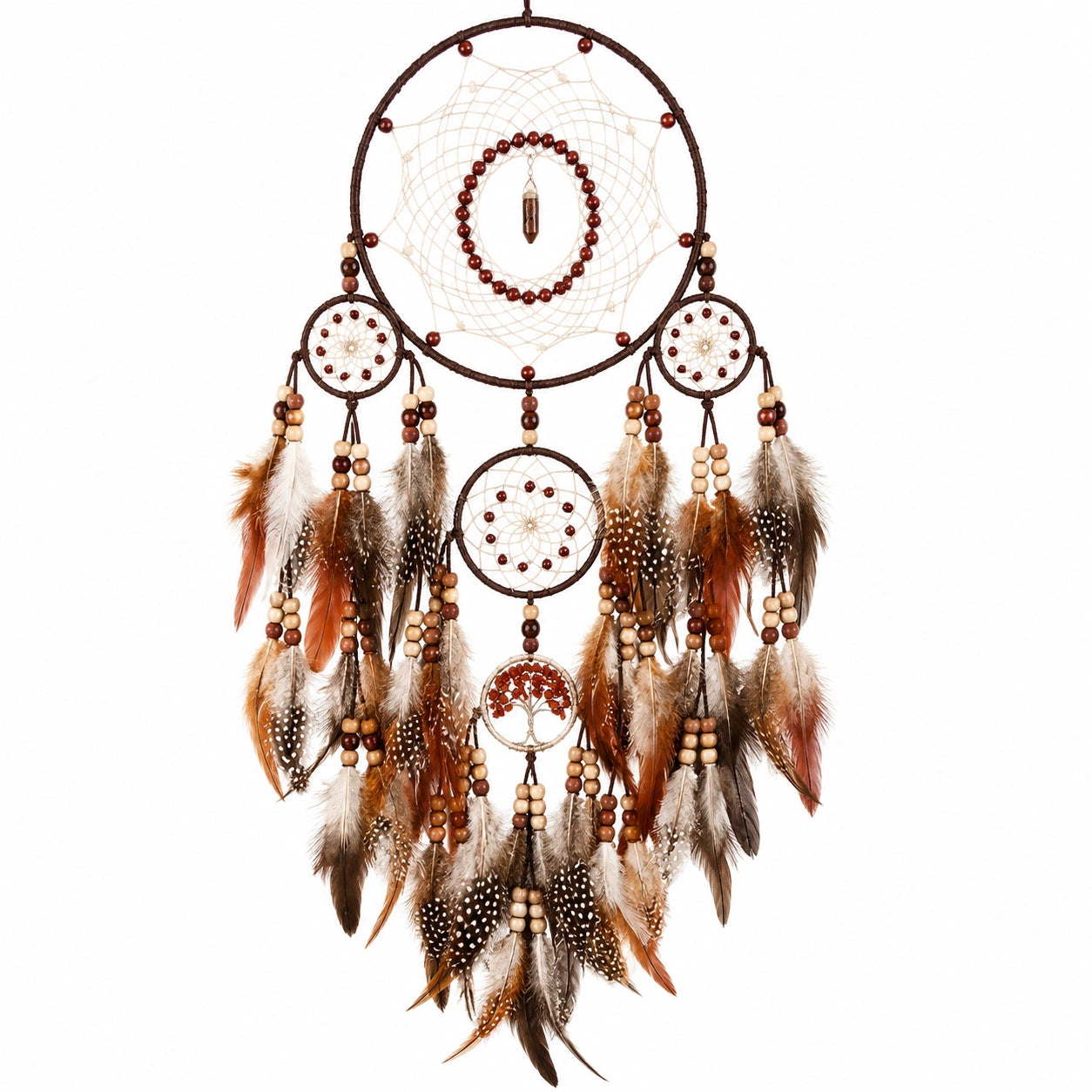 Atrapasueños 45 x 100 cm de cuerda y plumas marrón estilo bohemio para pared
