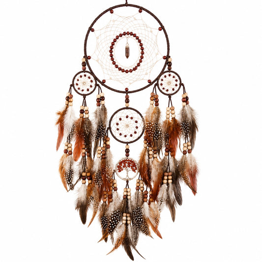 Atrapasueños 45 x 100 cm de cuerda y plumas marrón estilo bohemio para pared