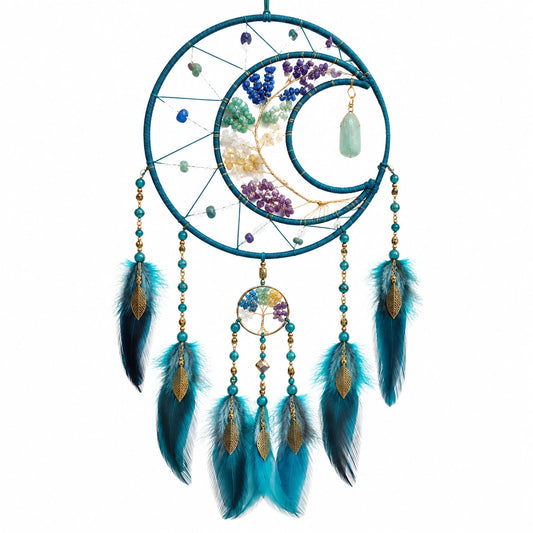 Atrapasueños decorativo 30 x 75 cm con plumas turquesa y cuentas estilo bohemio