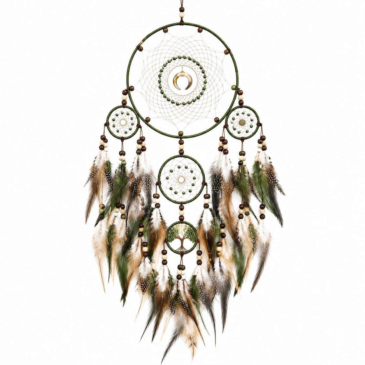 Atrapasueños colgante 40 x 90 cm de cuerda y plumas verde para decoración de pared