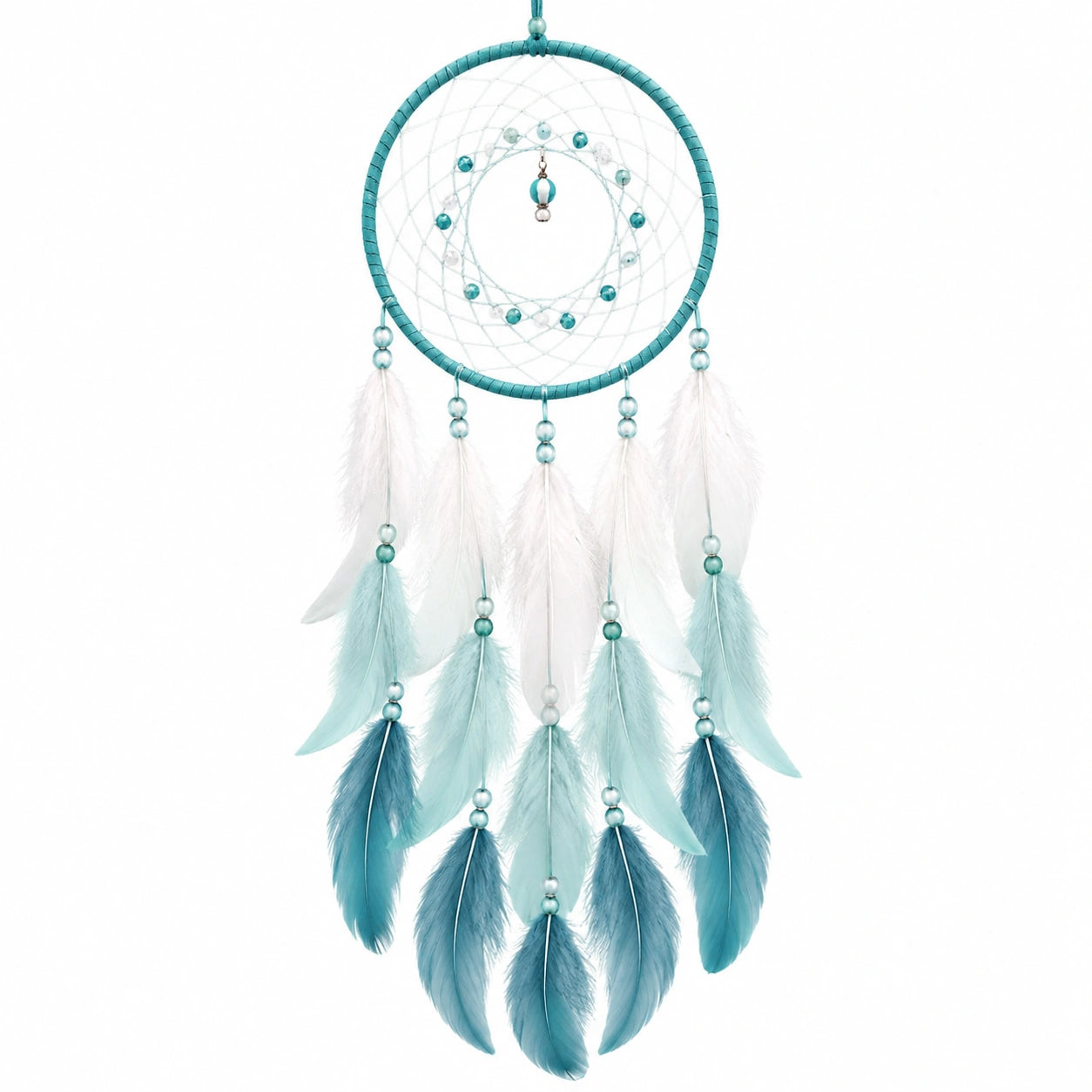 Atrapasueños decorativo 20 x 60 cm de hilo y plumas azul turquesa estilo bohemio
