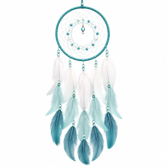 Atrapasueños decorativo 20 x 60 cm de hilo y plumas azul turquesa estilo bohemio