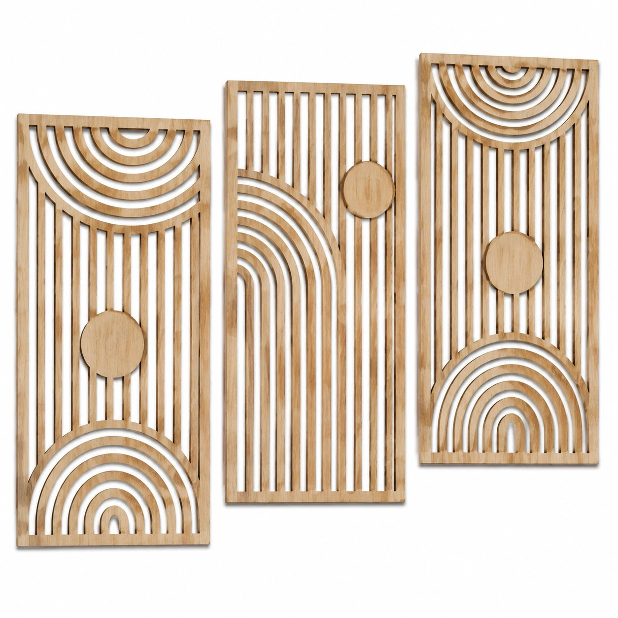 Set de 3 paneles decorativos de pared 80 x 30 cm de madera natural estilo geométrico