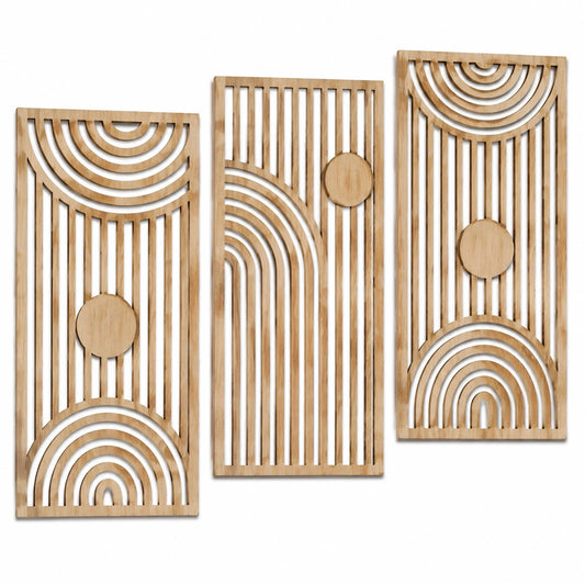 Set de 3 paneles decorativos de pared 80 x 30 cm de madera natural estilo geométrico