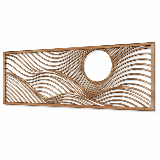 Panel decorativo de pared 120 x 60 cm de madera marrón - diseño ondulado calado