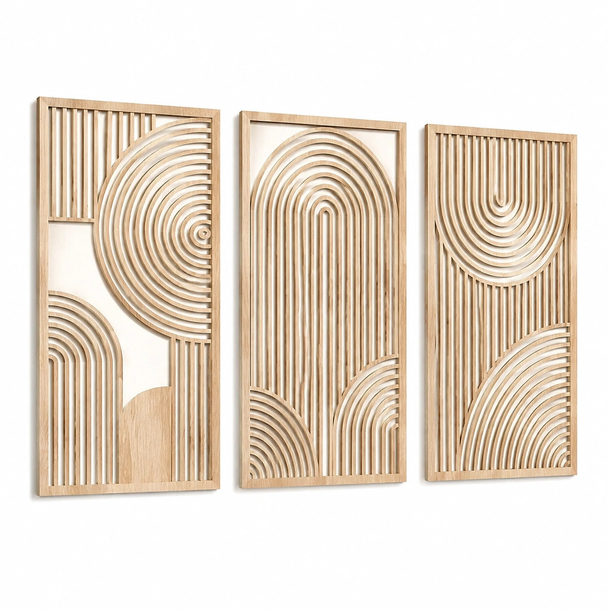 Paneles decorativos de pared 40 x 100 cm de madera natural - Juego de 3 con diseño geométrico