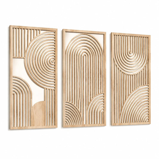 Paneles decorativos de pared 40 x 100 cm de madera natural - Juego de 3 con diseño geométrico