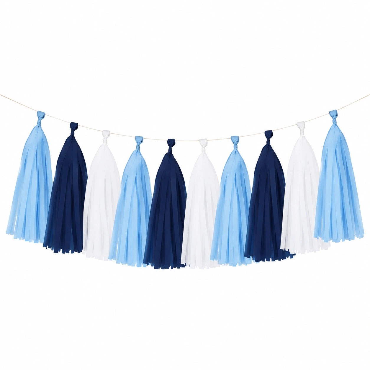 Guirnalda de borlas de papel de seda 300 cm azul celeste azul marino blanco decorativa