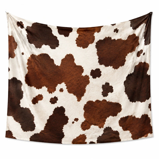Tapiz de pared 150 x 130 cm de poliéster blanco y marrón con estampado de vaca decorativo