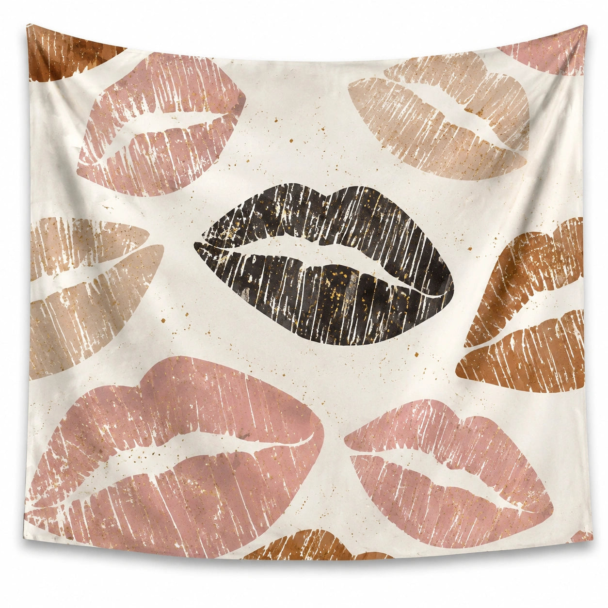 Tapiz de pared 150 x 150 cm de poliéster crema con estampado de labios estilo moderno