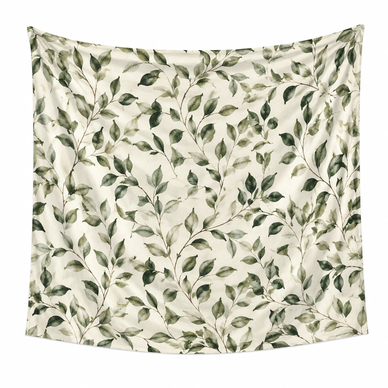 Tapiz de pared 150 x 150 cm de tejido beige y verde con hojas - decoración botánica