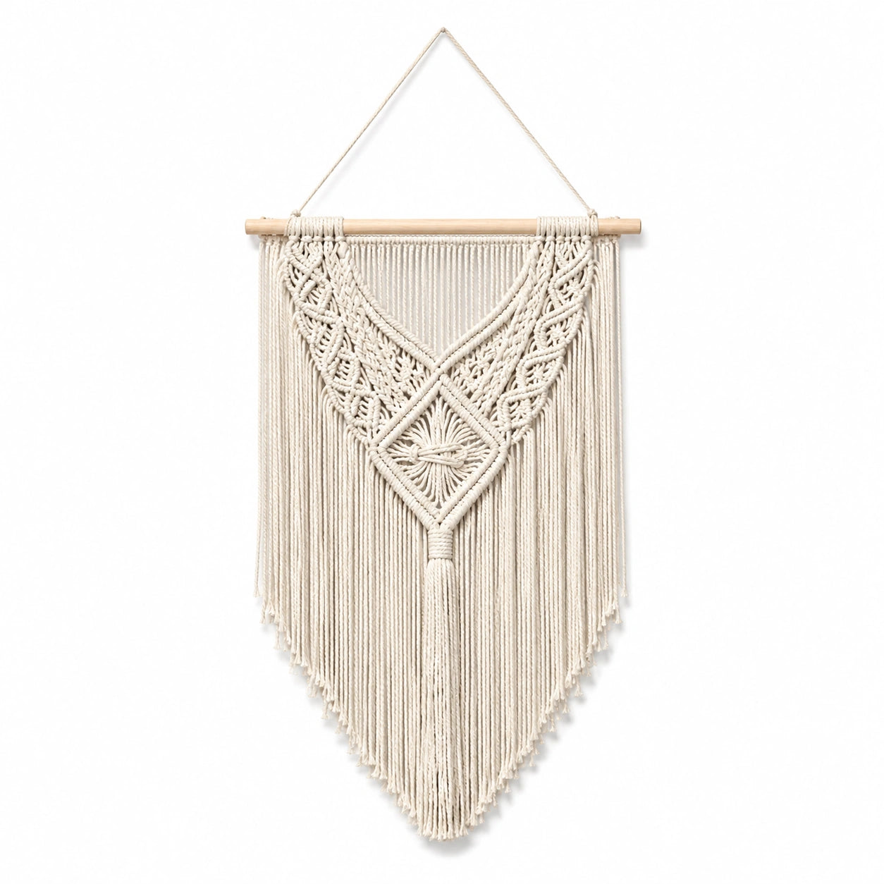 Tapiz de pared 50 x 90 cm de algodón beige con flecos estilo bohemio