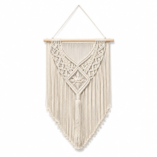 Tapiz de pared 50 x 90 cm de algodón beige con flecos estilo bohemio
